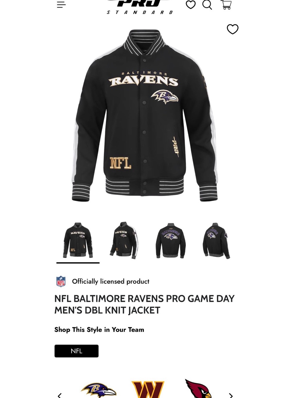 NFL BALTIMORE RAVENS PRO GAME DAY MEN'S DBL KNIT JACKET